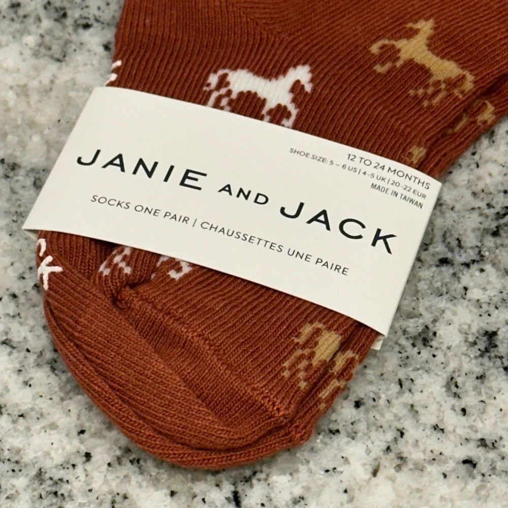 Janie‎ and Jack Kids 12-24M Socks Rust Brown Horse Pattern Equestrian Preppy
